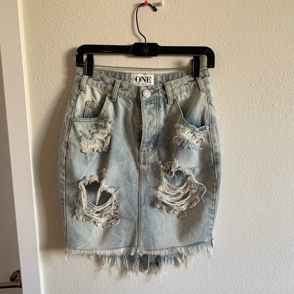 ❌❌SOLD❌❌ NWT Distressed Denim High Waisted Skirt